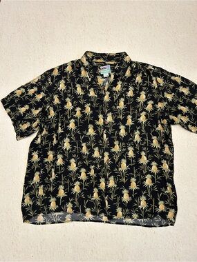 reyn spooner Black Pineapple-Print Short-Sleeve Button-Down Shirt